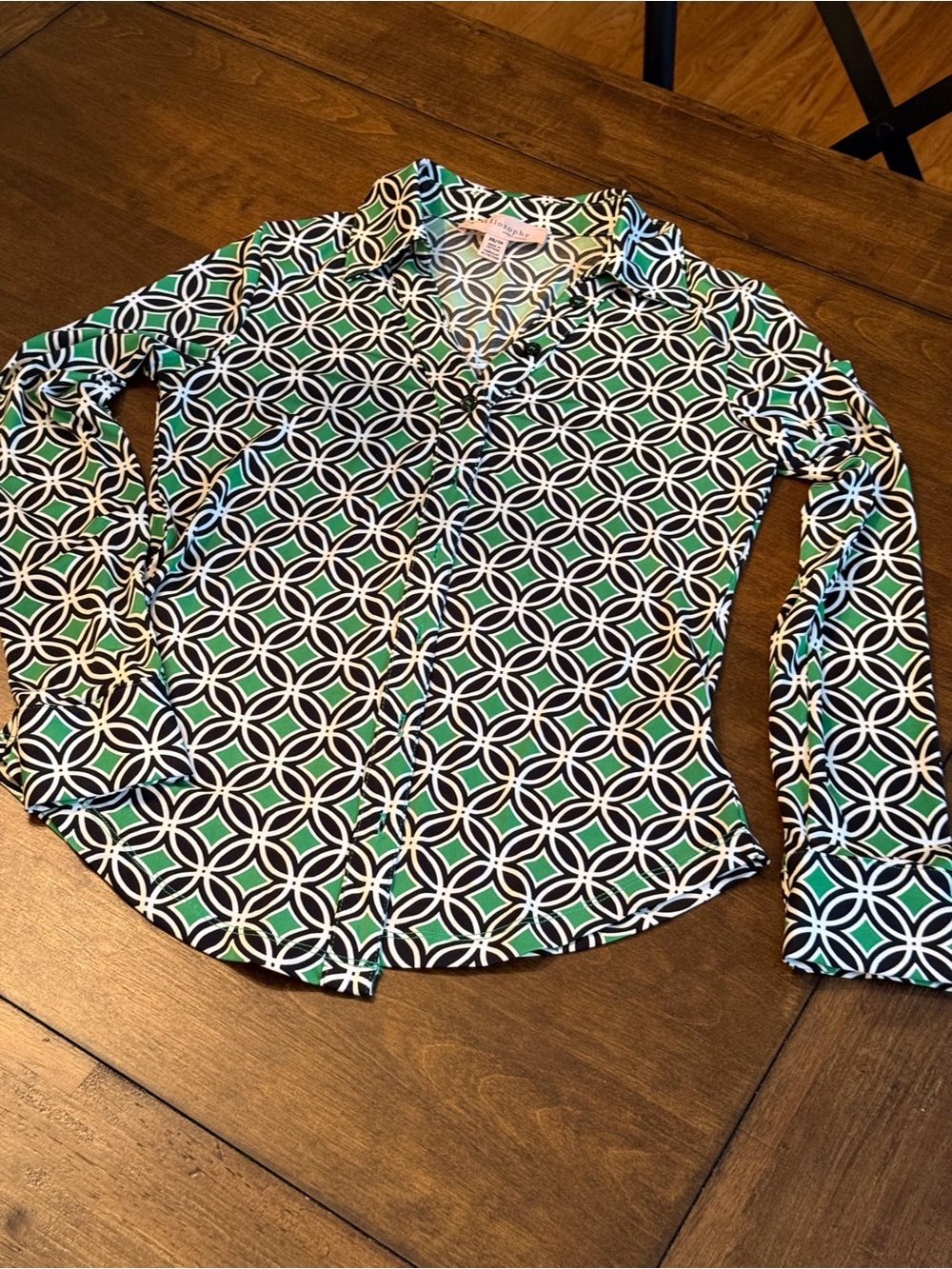 Philosophy Black, White & Green Geometric Print Top